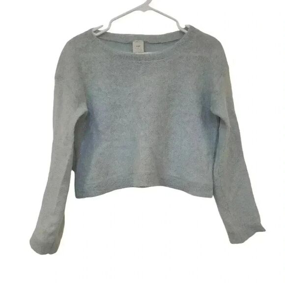 Pinko Tag Women's Blue Mohair/Alpaca/Poly Knit Cropped Crewneck Long Sleeve Swea - Picture 5 of 11